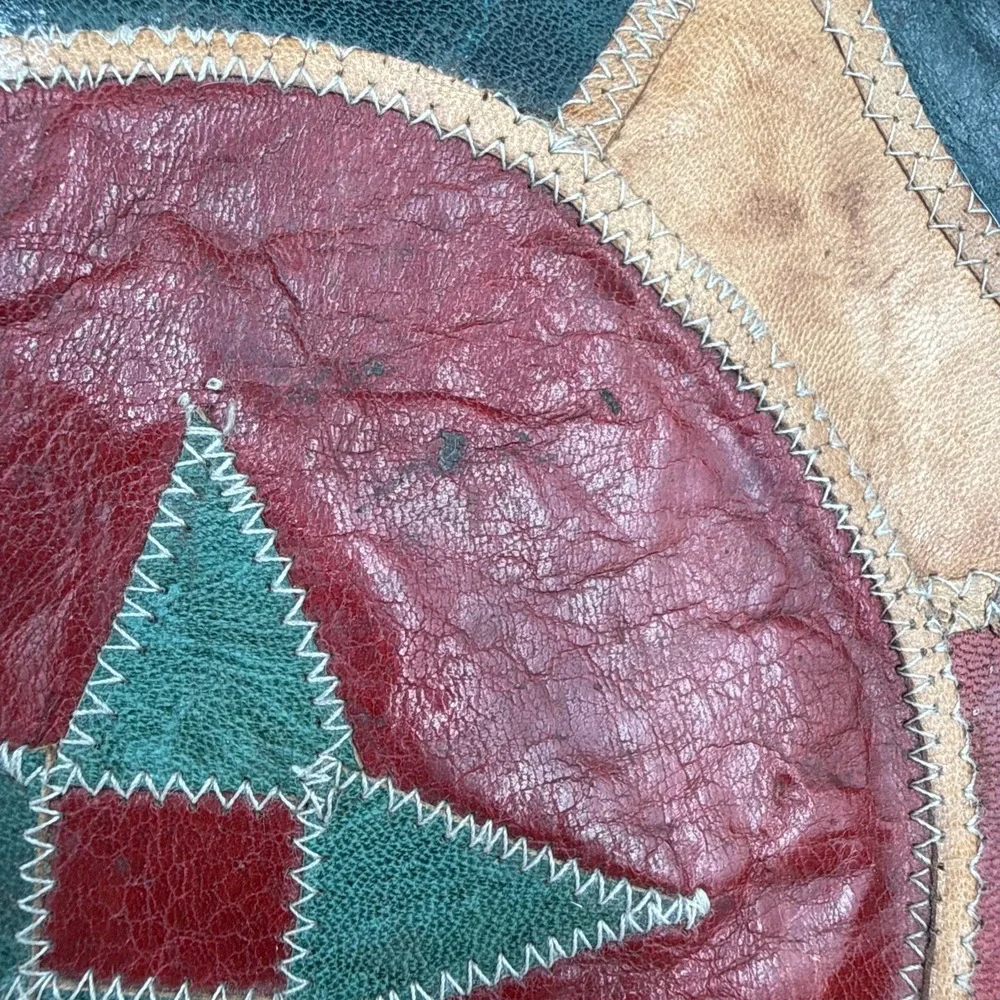 Vintage Leather Patchwork Throw Pillow Zip Southwestern‎ Round 17
